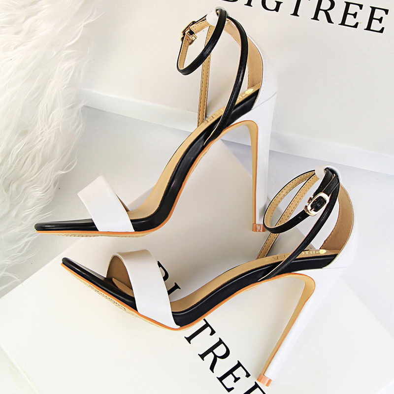 Ankle Strap Attachment - Vrouwen Zwart-Wit Beknopt Leer 11 cm